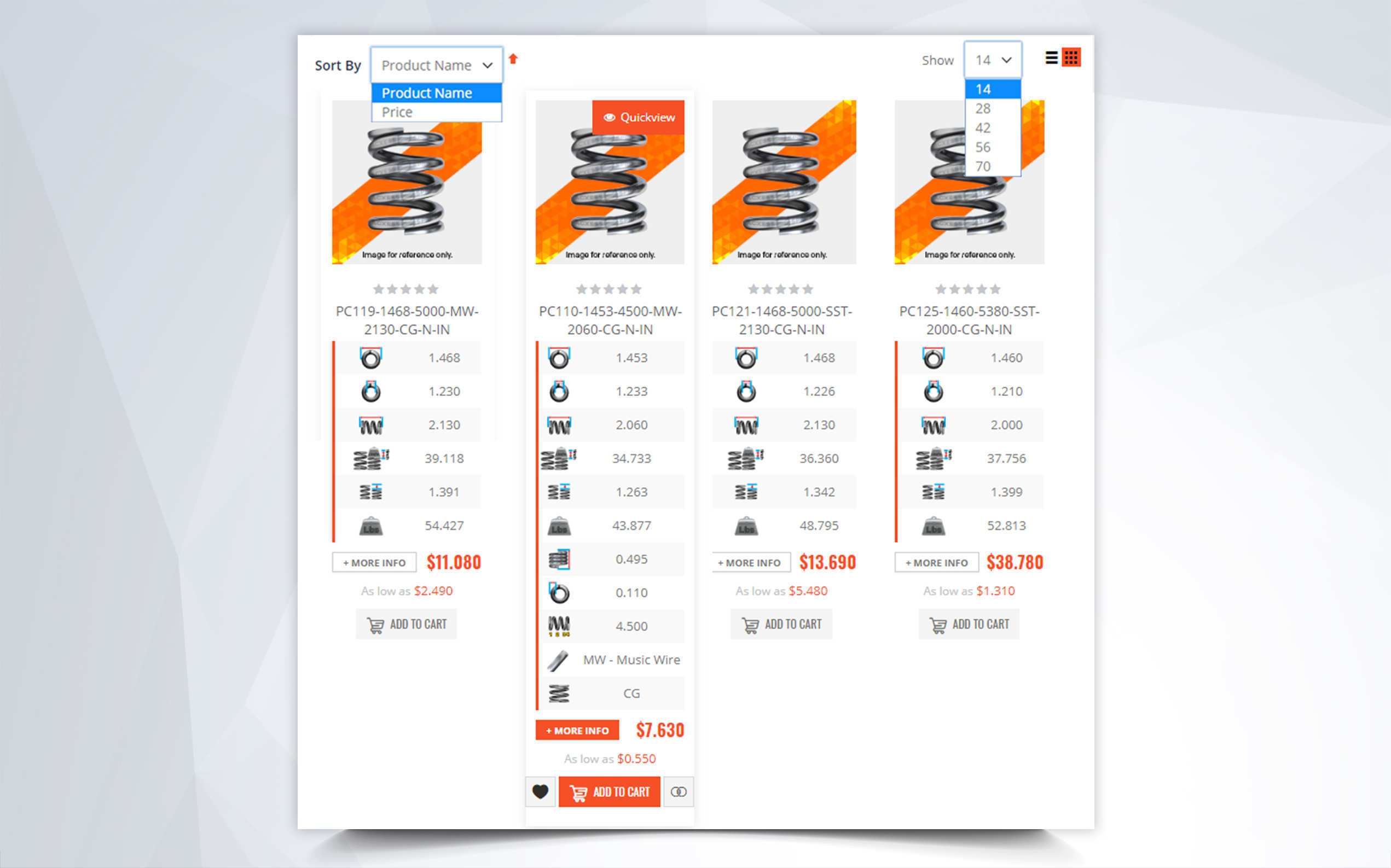 compression spring finder results in grid format