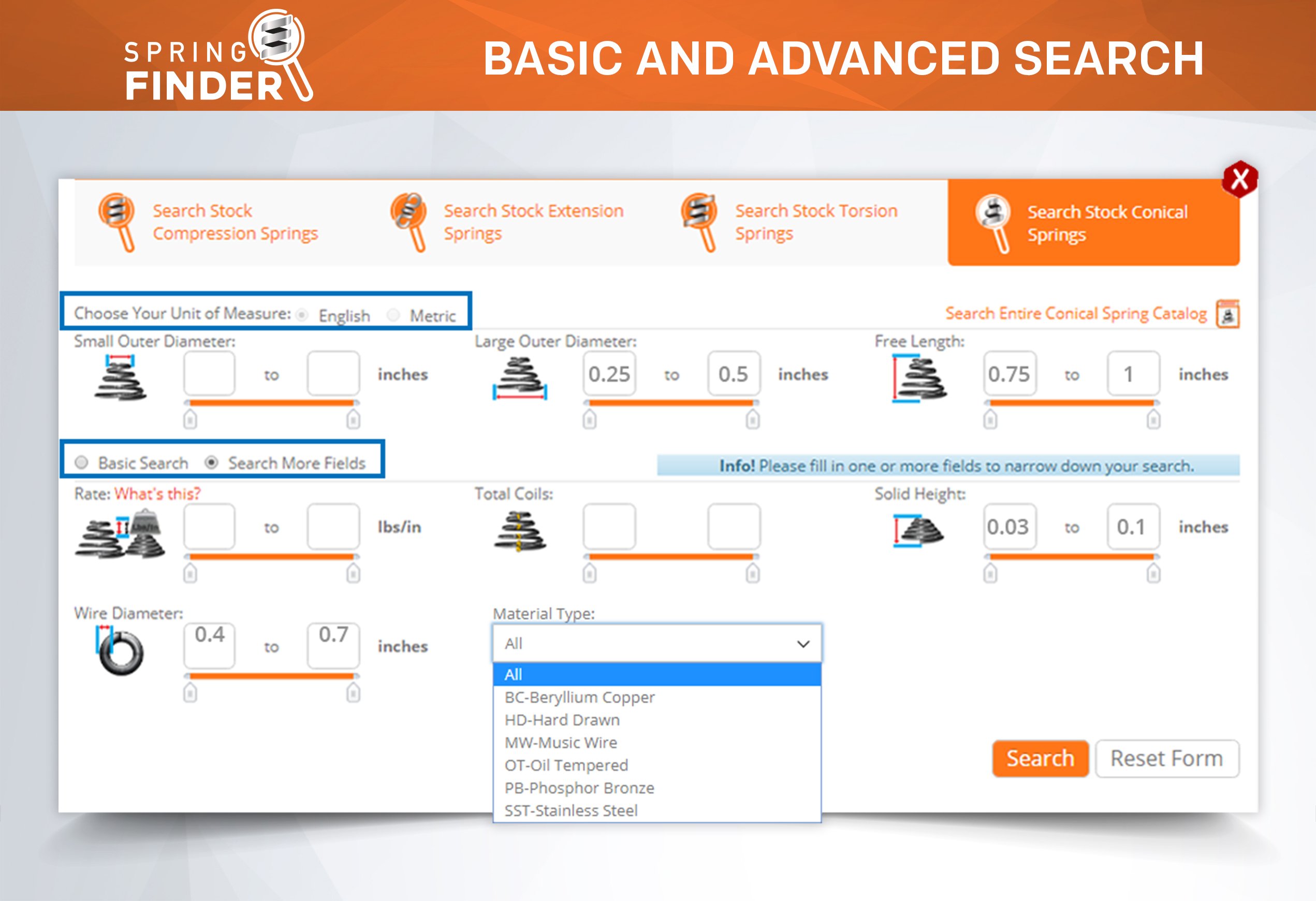 conical spring finder