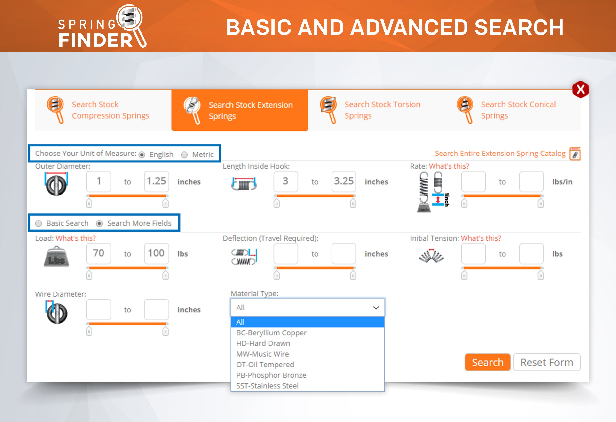 extension spring finder