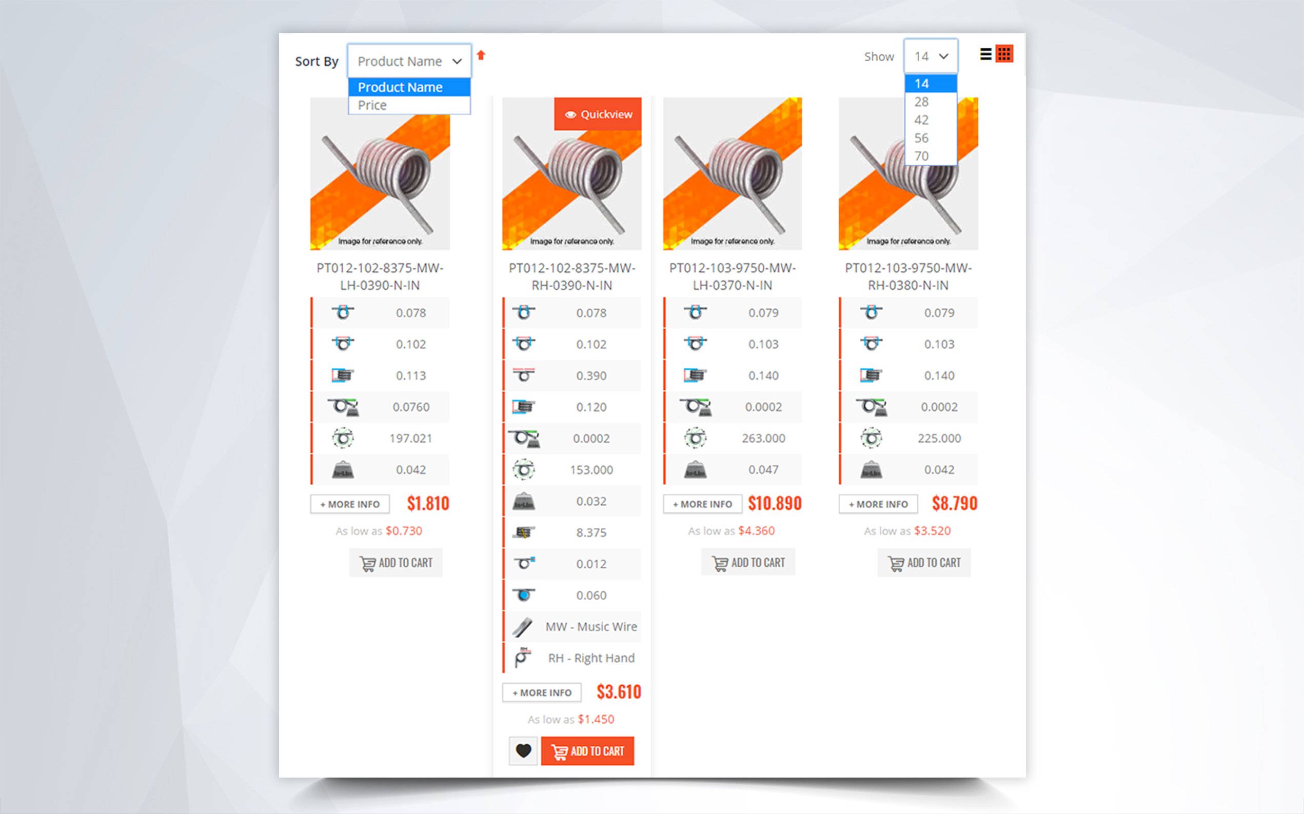 torsion spring finder results in grid format